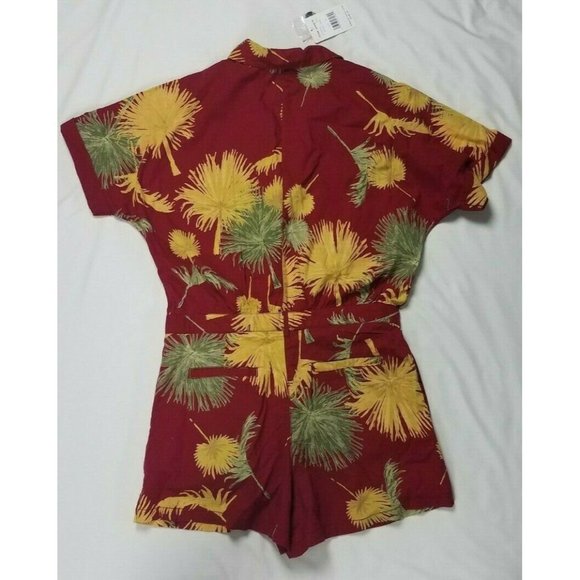 Free People Sz. M Maroon Combo Malibu Button Up Tropical Romper W/ Pockets NWT - Picture 6 of 6
